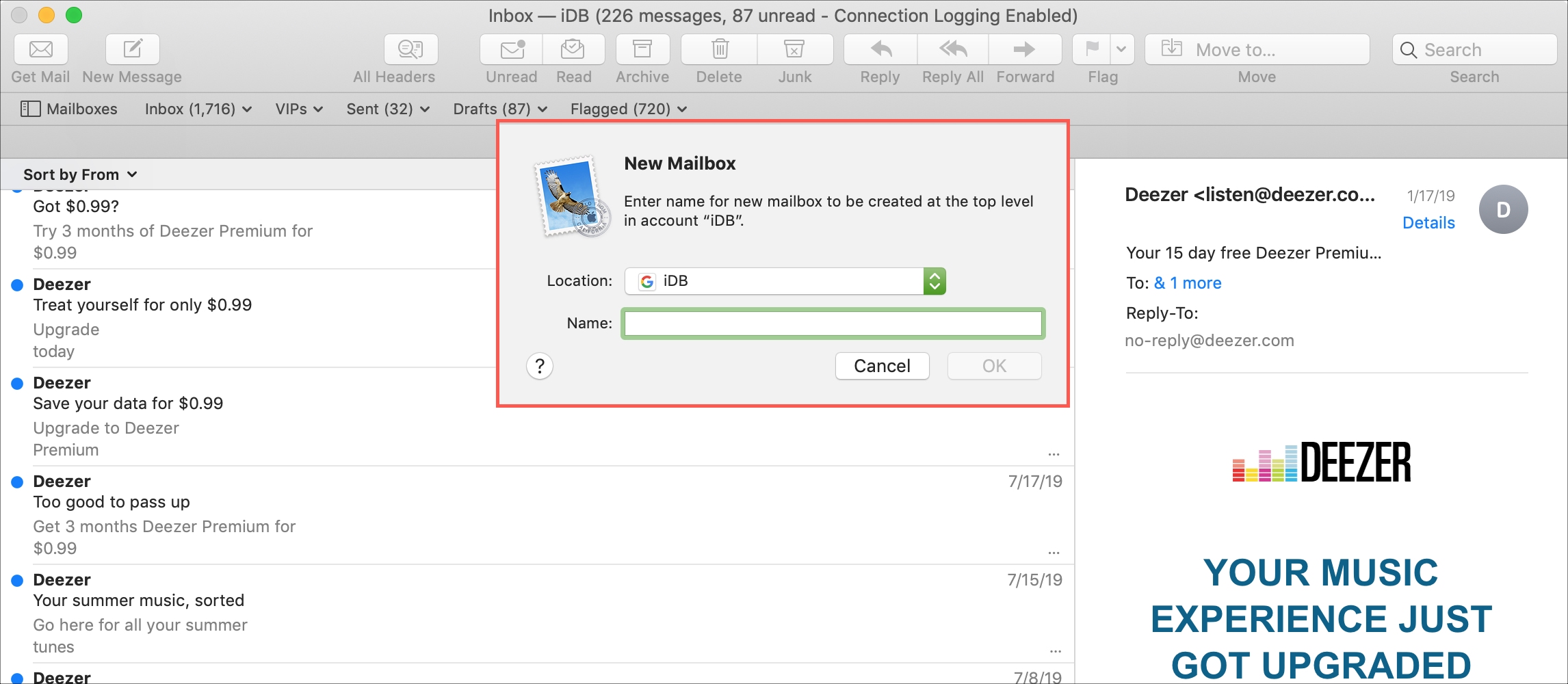 How to create folders in mail app on mac account error